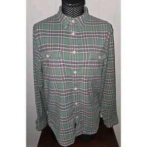 Lucky Brand Long Shirt Mens Medium Green Saturday Stretch Button Plaid Classic